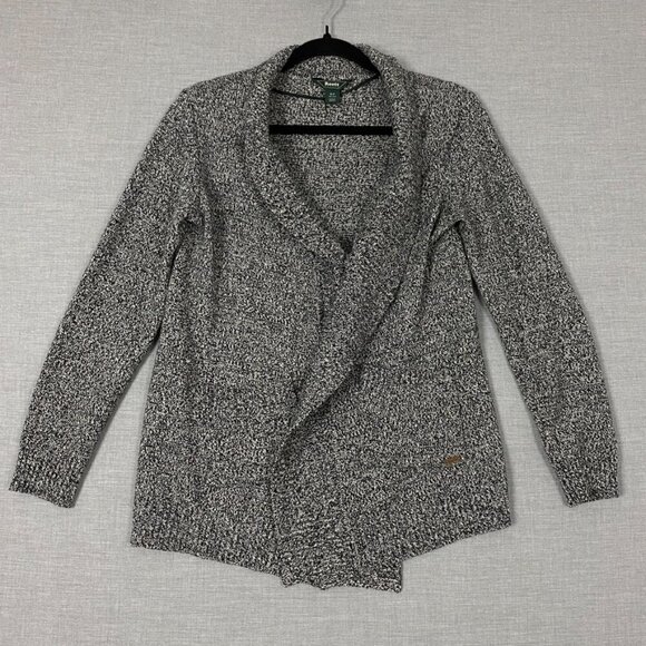 Roots Open Front Cardigan Sz Small Black and White Heather Heavy Knit - Picture 1 of 9